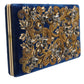 Blue Velvet Gold Frame Clutch Evening Party Purse Bag