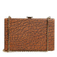 Brown Leather Gold Frame Clutch Mini Crossbody Bag