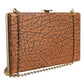 Brown Leather Gold Frame Clutch Mini Crossbody Bag