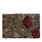 Maroon Gold Floral Jacquard Gold Frame Clutch Evening Purse Bag