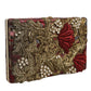 Maroon Gold Floral Jacquard Gold Frame Clutch Evening Purse Bag