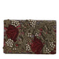 Maroon Gold Floral Jacquard Gold Frame Clutch Evening Purse Bag