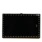 Black Leather Studs Gold Frame Clutch Evening Purse Bag