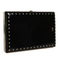 Black Leather Studs Gold Frame Clutch Evening Purse Bag