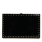 Black Leather Studs Gold Frame Clutch Evening Purse Bag