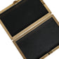 Black Leather Studs Gold Frame Clutch Evening Purse Bag