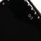 Black Leather Studs Gold Frame Clutch Evening Purse Bag