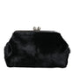 Black Fur Handbag Clutch Purse Pouch Bag