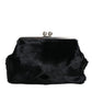 Black Fur Handbag Clutch Purse Pouch Bag