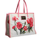 White Canvas Rose Embroidery Women Shopping Tote Bag