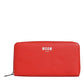 Red Leather Continental Zip Around Card Holder Bifold Clutch Wallet