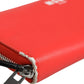 Red Leather Continental Zip Around Card Holder Bifold Clutch Wallet