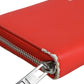 Red Leather Continental Zip Around Card Holder Bifold Clutch Wallet