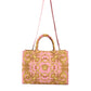 Pink Printed Large Fabric Leather Shopping Tote Bag