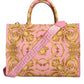 Pink Printed Large Fabric Leather Shopping Tote Bag