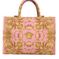 Pink Printed Large Fabric Leather Shopping Tote Bag