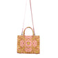 Pink Yellow Baroque Fabric Leather Shopping Tote Bag