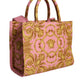 Pink Yellow Baroque Fabric Leather Shopping Tote Bag