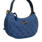 Blue Quilted Denim Leather Top Handle Shoulder Bag