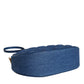 Blue Quilted Denim Leather Top Handle Shoulder Bag