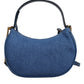 Blue Quilted Denim Leather Top Handle Shoulder Bag