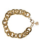 Gold Tone Brass Maxi Chain Lobster Clasp Logo Bracelet