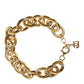 Gold Tone Brass Maxi Chain Lobster Clasp Logo Bracelet