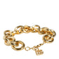 Gold Tone Brass Maxi Chain Lobster Clasp Logo Bracelet