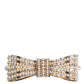 Gold Tone Brass Bow Crystal FauxPearl Embellished Brooch