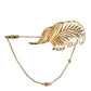 Gold Tone 925 Sterling Silver Leaf Crystal Chain Brooch