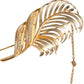 Gold Tone 925 Sterling Silver Leaf Crystal Chain Brooch