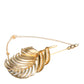 Gold Tone 925 Sterling Silver Leaf Crystal Chain Brooch