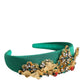 Green Silk Crystal Embellished Tiara Headband Crown Diadem