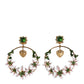 Gold Tone Brass Crystals Lily Resin Devotion Earrings