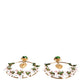 Gold Tone Brass Crystals Lily Resin Devotion Earrings