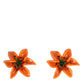 Orange Green Gold Brass Lily Flower Clip Floral Earrings