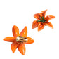 Orange Green Gold Brass Lily Flower Clip Floral Earrings