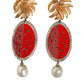 Red Watermelon Gold Brass Crystal Clip Dangling Earrings