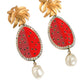 Red Watermelon Gold Brass Crystal Clip Dangling Earrings