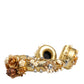 Gold Leather Floral Crystal Angel Headphones