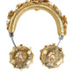 Gold Leather Floral Crystal Angel Headphones