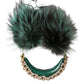 Green Gold Crystal Fur Headset Audio AUX Headphones