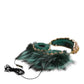 Green Gold Crystal Fur Headset Audio AUX Headphones