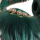 Green Gold Crystal Fur Headset Audio AUX Headphones