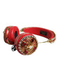 Red Nappa Leather Floral Crystal Headphone