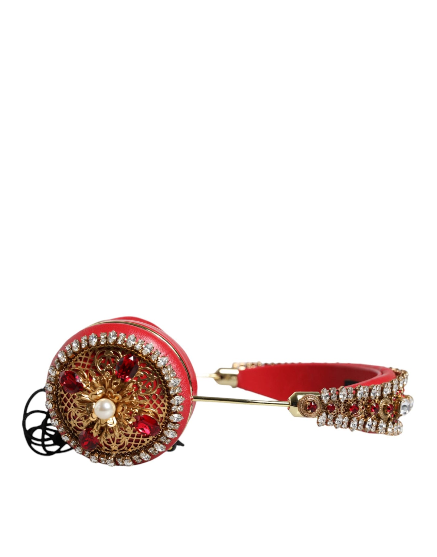 Red Nappa Leather Floral Crystal Headphone