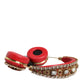 Red Nappa Leather Floral Crystal Headphone