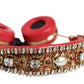 Red Nappa Leather Floral Crystal Headphone