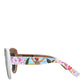 Multicolor Wood Crystal Brass Frame Floral Hand Paint Sunglasses