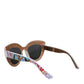 Multicolor Wood Crystal Brass Frame Floral Hand Paint Sunglasses